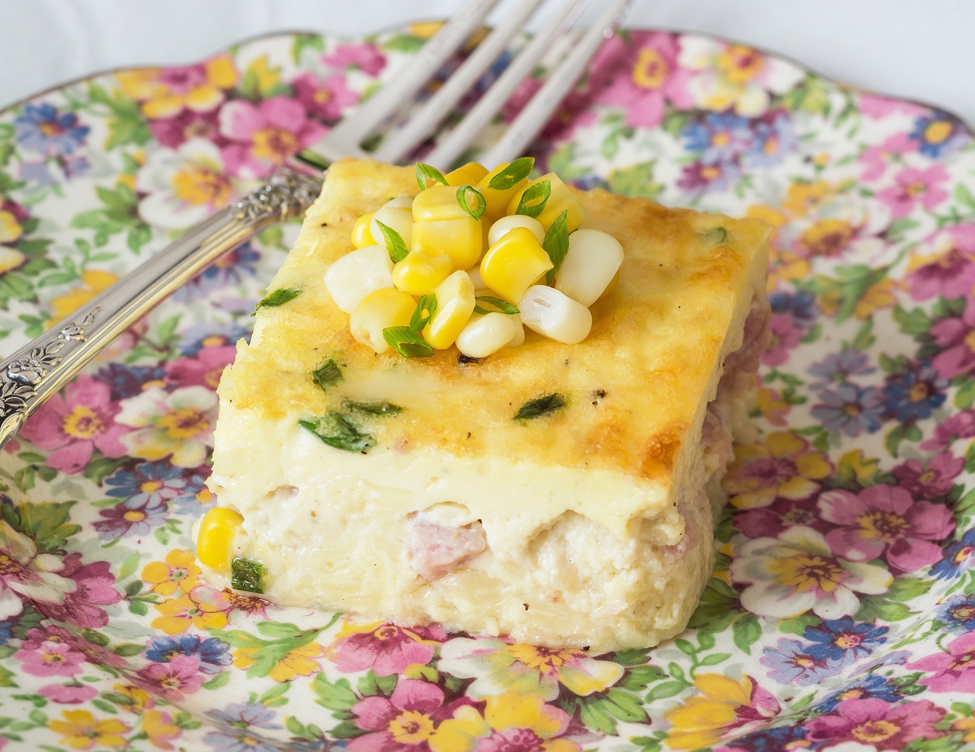 Ham, Corn, and Chive Crustless Quiche