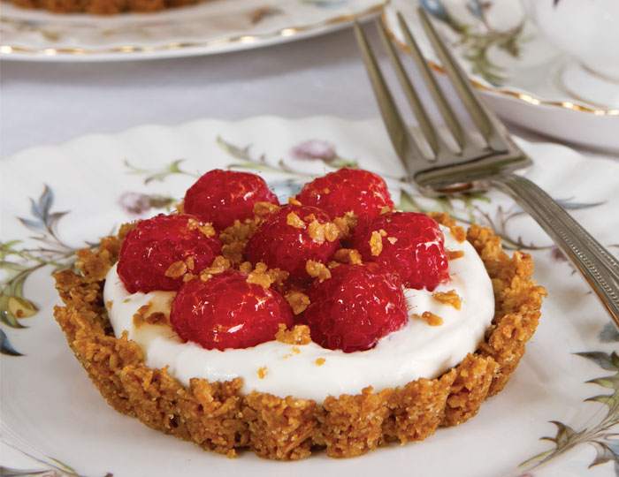 Raspberry-Oat Tartlets with Whiskey-Honey Cream