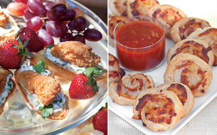 Chicken Tender Crostini and Pizza Swirls