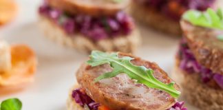 Sausage Canapés with Purple Slaw