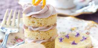 Goat Cheese, Lavender, and Honey Mini Cheesecakes.