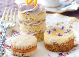 Goat Cheese, Lavender, and Honey Mini Cheesecakes.