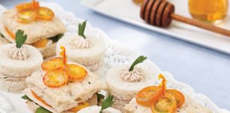 Ham Mousse Tea Sandwiches and Roast Chicken Tea Sandwiches with Honey-Mustard Sauce