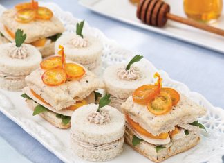 Ham Mousse Tea Sandwiches and Roast Chicken Tea Sandwiches with Honey-Mustard Sauce