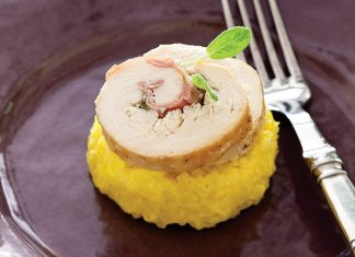 Chicken Saltimbocca Roulades with Saffron Risotto