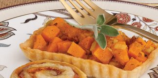 Reuben Swirls (front) and Butternut Squash Tartlets (back)