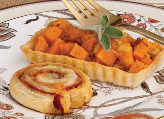 Reuben Swirls (front) and Butternut Squash Tartlets (back)
