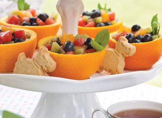 Minted Fruit in Orange Bowls