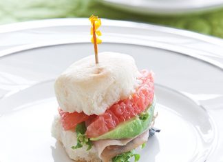 Grapefruit, Avocado, and Ham Tea Sandwich