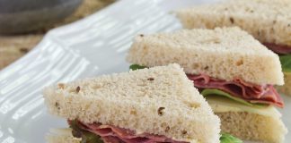 Pastrami-Swiss Tea Sandwiches.