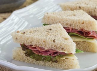 Pastrami-Swiss Tea Sandwiches.
