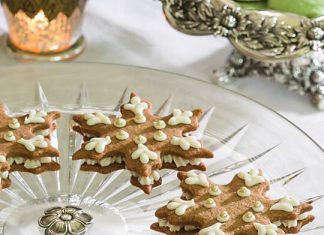 Snowflake Sandwich Cookies with Eggnog Spice Filling