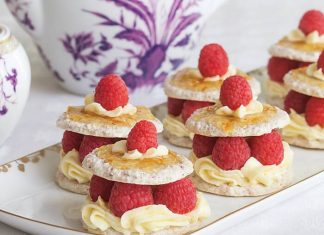 Hazelnut-Lavender Dacquoises with Raspberries