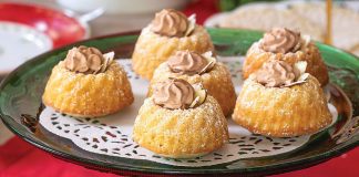 Mini Rum Cakes with Chocolate-Mascarpone Whipped Topping