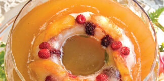 Peach Tea Punch with Fruit and Mint Ice Ring