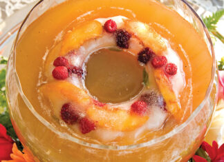 Peach Tea Punch with Fruit and Mint Ice Ring