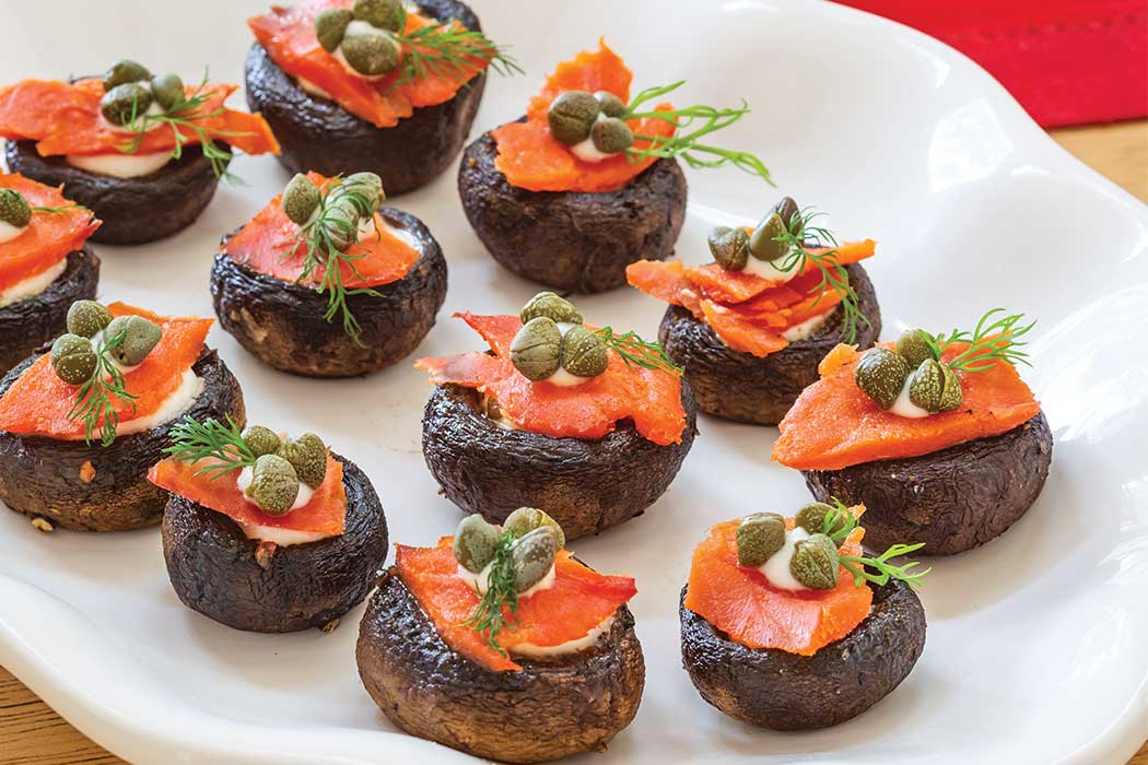 Salmon-Topped Mushroom Canapés