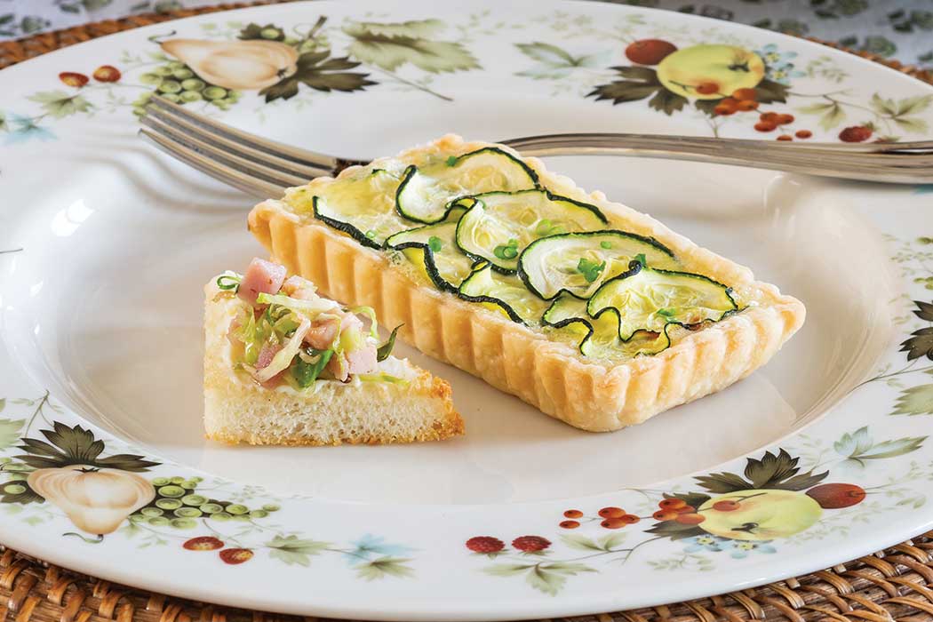 Shaved Brussels with Ham on Lemon-Ricotta Toast Points