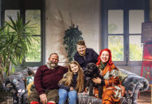 Angel and Dick Strawbridge, along with their children, Arthur and Dorothy, at home in their château’s salon.