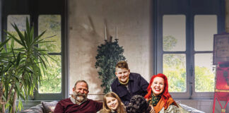 Angel and Dick Strawbridge, along with their children, Arthur and Dorothy, at home in their château’s salon.