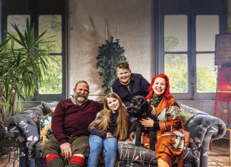 Angel and Dick Strawbridge, along with their children, Arthur and Dorothy, at home in their château’s salon.