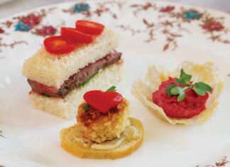 Beet Hummus Frico Cups