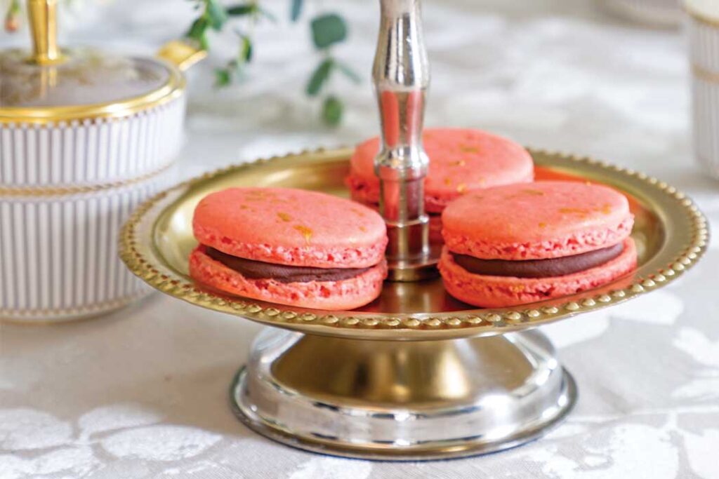 Strawberry–Dark Chocolate Macarons
