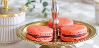 Strawberry–Dark Chocolate Macarons