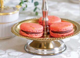 Strawberry–Dark Chocolate Macarons