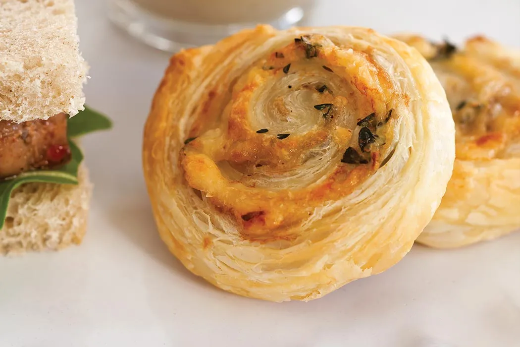 Caramelized Shallot, Parmesan, and Thyme Puff Pastry Swirls