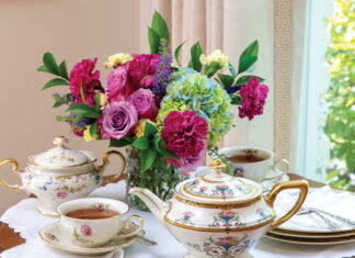 Complement the natural beauty of fresh spring flowers placed on a tea table with the distinguished allure of Rosenthal-Continental’s Belrose teapot.