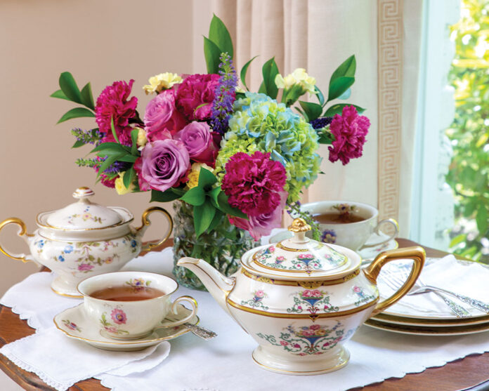 Complement the natural beauty of fresh spring flowers placed on a tea table with the distinguished allure of Rosenthal-Continental’s Belrose teapot.