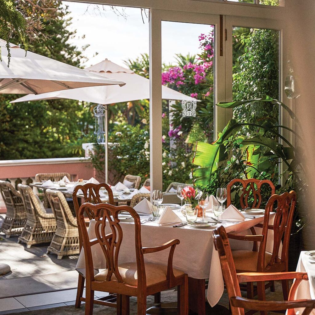 Teatime patrons can view the Mount Nelson Hotel gardens from the lounge.