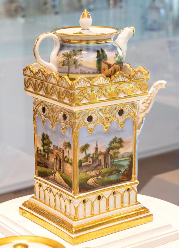 This fine example of a French veilleuse-théière is one of several in the museum’s collection, all of which date to the mid-1800s.