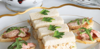 chicken salad sandwiches and pork tenderloin crostini