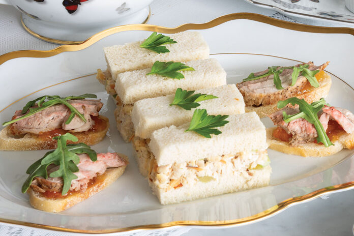 chicken salad sandwiches and pork tenderloin crostini