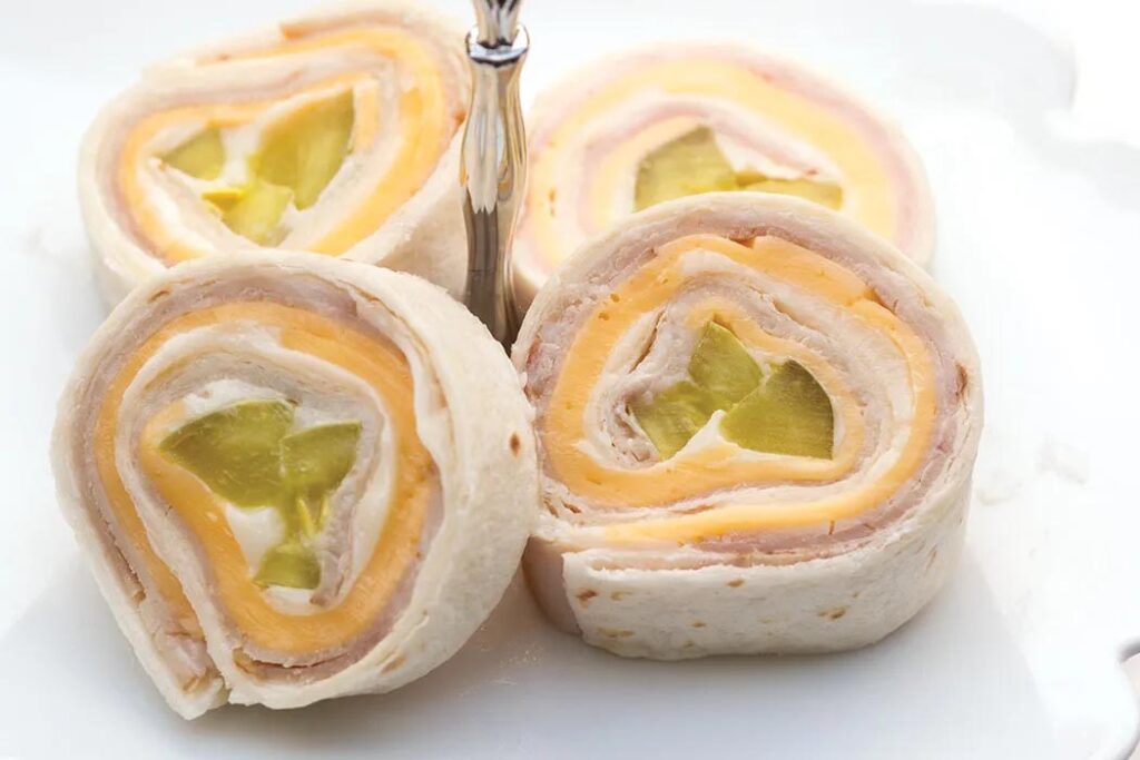 ham, cheese, and pickle pinwheels