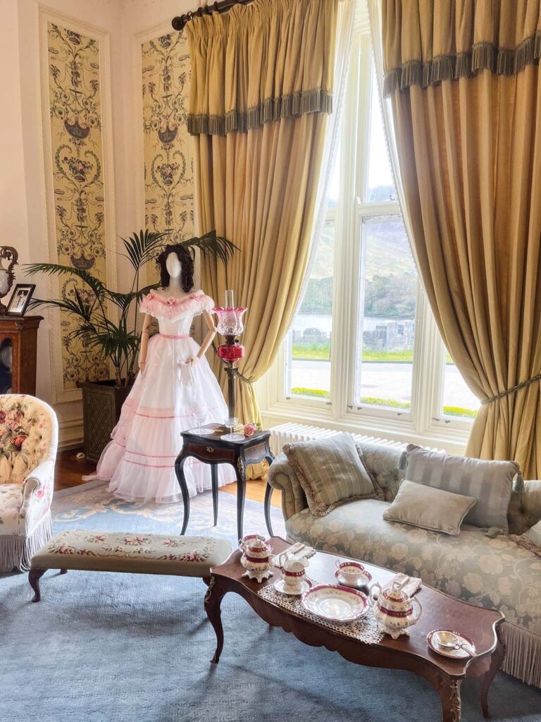 You’ll see the ladies’ room—complete with a faux tea set—which shows how, at the time, such ladies were expected to be diminutive.