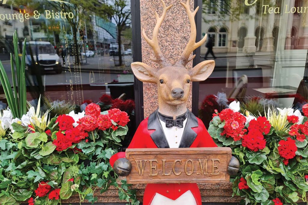 The tearoom’s mascot, a stag named Joseph, welcomes guests to the lovely establishment.