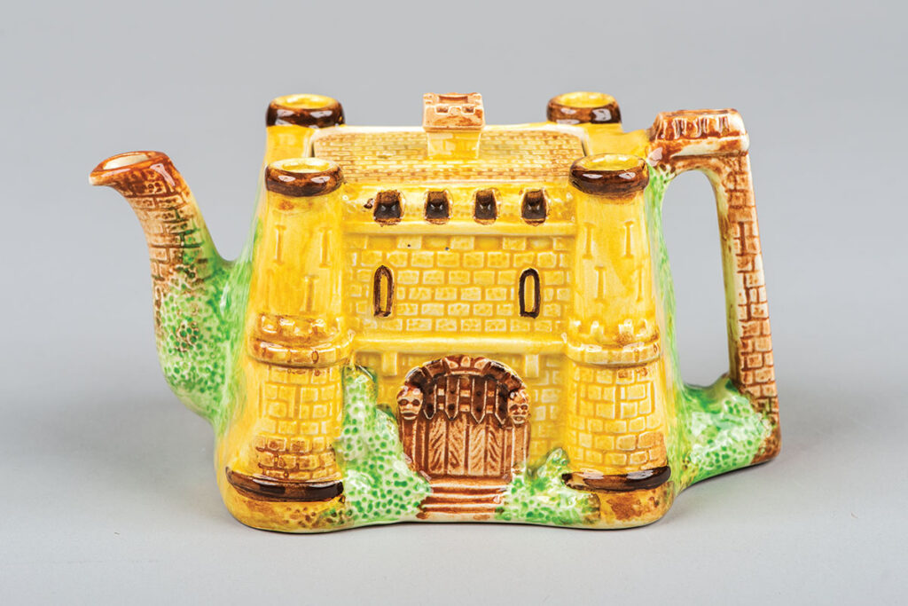 1930s to 1950s earthenware castle teapot, unattributed.