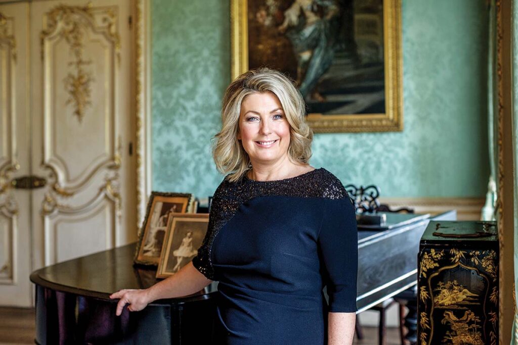 Lady Fiona enjoys spending time in Highclere’s drawing room. 