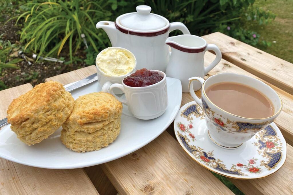 A cream tea in the garden. Photograph Courtesy of Tea Rooms Aldermaston Wharf