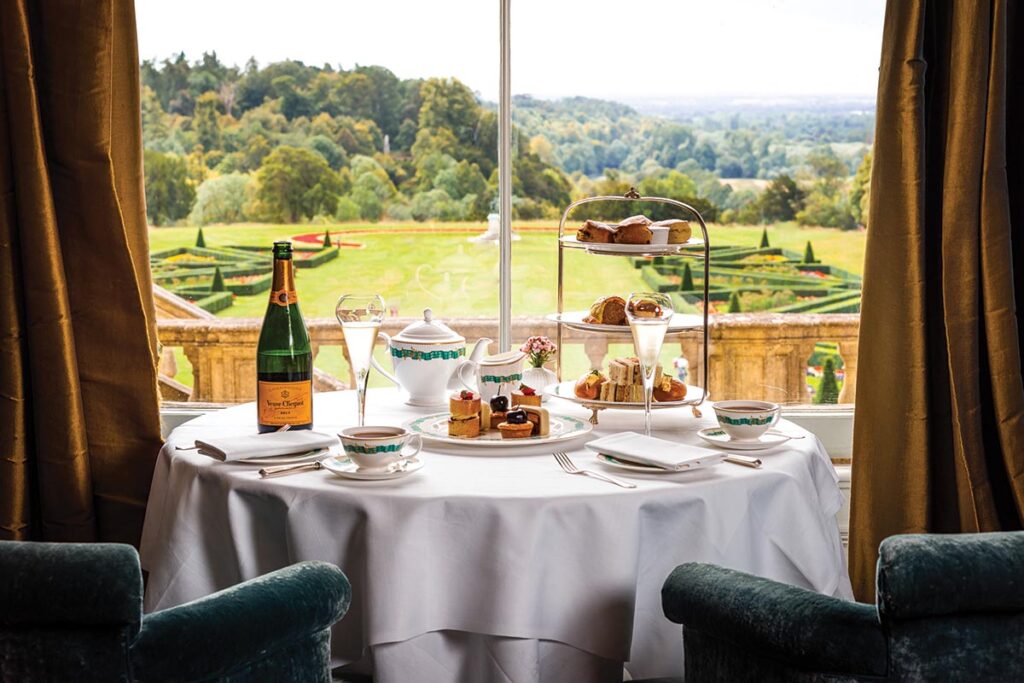 Afternoon tea is served in the French Dining Room, which Waldorf Astor reconstructed after visiting Madame de Pompadour’s 18th-century dining room at Château d’Asnieres in France. Photograph Courtesy of Cliveden House