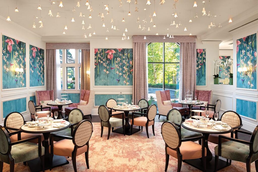 The Orchid Tearoom features the gorgeous exotic flowers on the menu, the porcelain teawares, and the décor. Photograph Courtesy of Fairmont Windsor Park