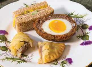 Lamb Bridies, Scotch Eggs, and Ham & Piccalilli Tea Sandwiches