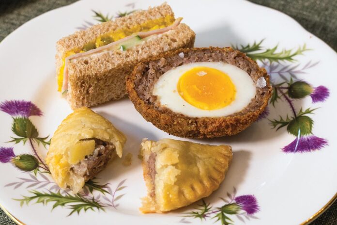 Lamb Bridies, Scotch Eggs, and Ham & Piccalilli Tea Sandwiches