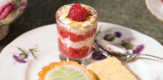 Raspberry Cranachan, Fern Cakes, and Glamis Shortbread