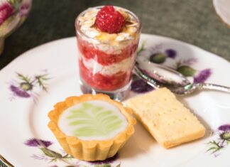 Raspberry Cranachan, Fern Cakes, and Glamis Shortbread