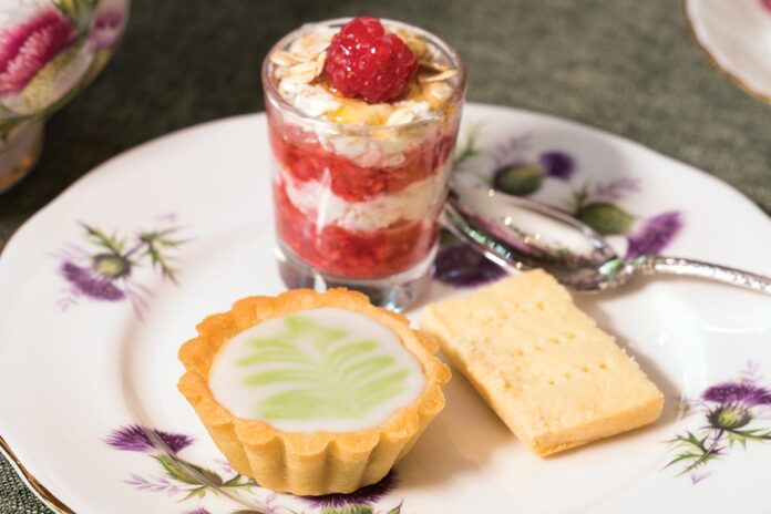 Raspberry Cranachan, Fern Cakes, and Glamis Shortbread
