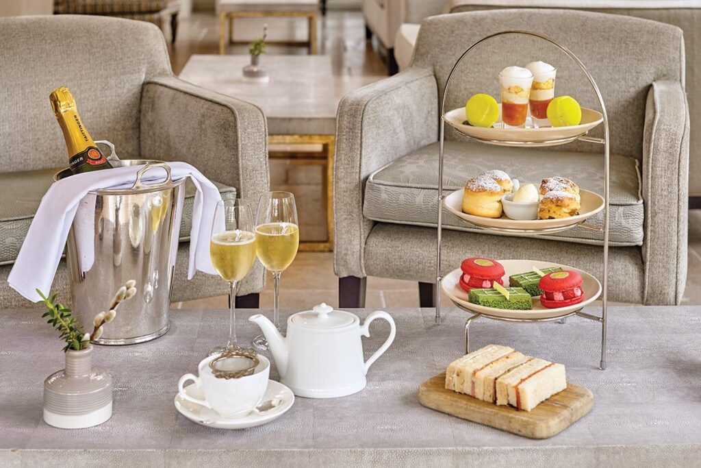 A recent Wimbledon Afternoon Tea included mini tennis courts and tennis ball pastries.